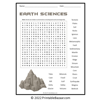 Earth Sciences Word Search Puzzle - No Prep Activity Printable PDF