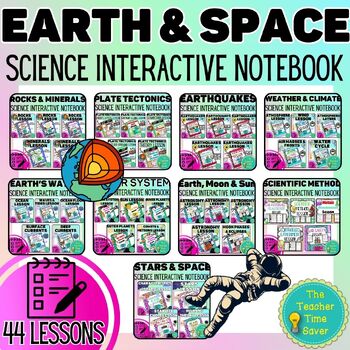 Preview of Earth & Space Science Notes, Slides & Activity Year Lesson Bundle