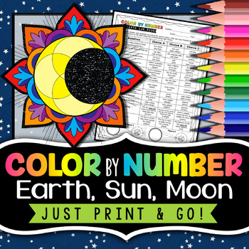 Preview of Earth, Sun, Moon System - Color by Number