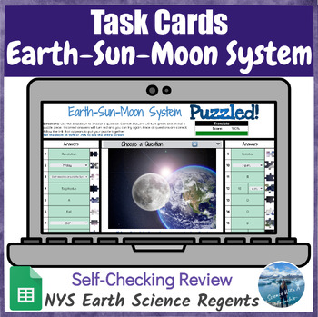 Preview of Moon Phases & Seasons Digital Task Cards Review Activity | NYS Earth Sc. Regents