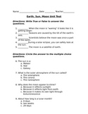 Earth Sun Moon Unit Test and Study Guide