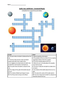 Preview of Earth, Sun, and Moon - Crossword Puzzle Worksheet Activity (Printable)