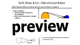 Earth, Sun, and Moon; Solar Eclipse and Lunar Eclipse diag