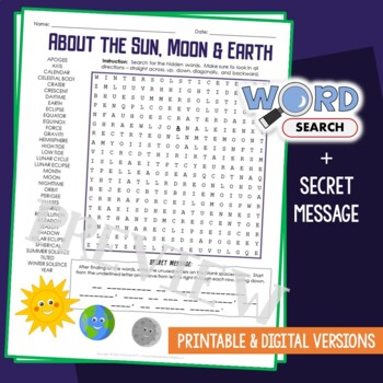 Preview of Earth, Sun and Moon Word Search Puzzle Season Vocabulary Activity Worksheet