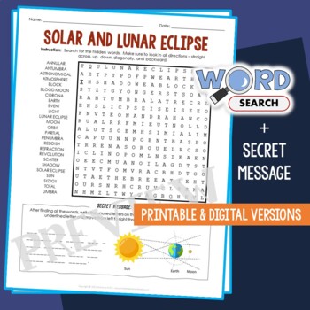 Preview of Tides, Solar and Lunar Eclipse Word Search Puzzle Vocabulary Activity Worksheet