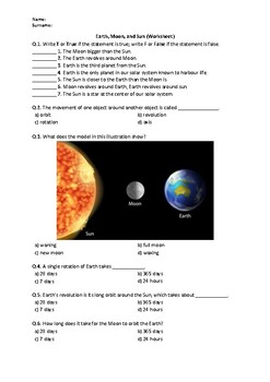 Preview of Earth, Sun, and Moon - Worksheet | Easel Activity & Printable PDF