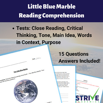 Preview of Earth The Little Blue Marble Reading Comprehension Worksheet ACT/SAT Practice