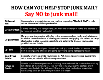 Preview of Earth Week – Reduce Reuse Recycle - Say NO to “Junk Mail”