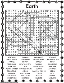 Earth Word Search by Jennifer Olson Educational Resources | TPT