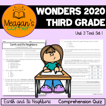 Preview of Earth and Its Neighbors Comprehension Test (Wonders 2020 Unit 3 Text Set 1)