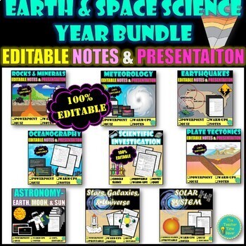 Preview of Earth Science & Space Editable Notes & Slides Middle School Curriculum Bundle