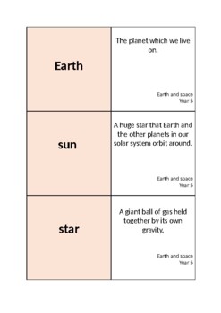 Preview of Earth and Space key word cards