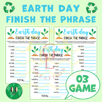 Preview of Earth day Finish the Phrase activity word problem crossword middle high school
