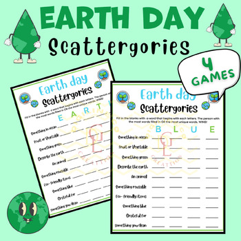 Preview of Earth day Scattergories game Puzzle riddle sight word middle high school 6th 5th