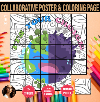 Preview of Earth day spring coloring collaborative poster April Pop art Bulletin Board