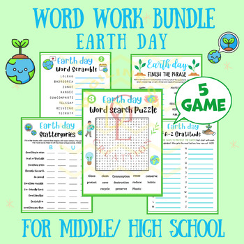 Preview of Earth day word work BUNDLE phonics centers word scramble main idea middle 9th