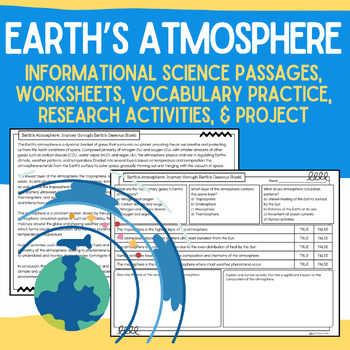 Preview of Earth's Atmosphere Packet: Informational Passages, Worksheets, Vocab, Research