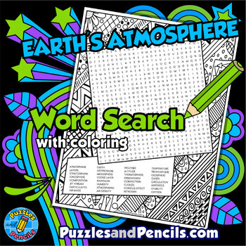 Preview of Earth's Atmosphere Word Search Puzzle & Coloring Activity | Weather Wordsearch