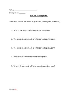 Preview of Earth's Atmosphere (handout questions)