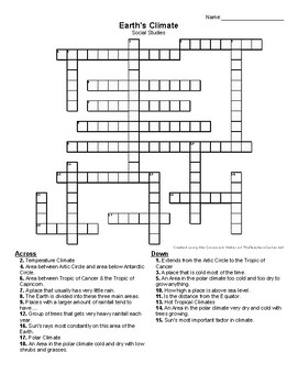 Preview of Earth's Climate Crossword Puzzle GRADE 7