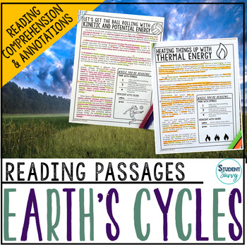 Preview of Earth's Cycles Reading Passages - Comprehension Questions Oxygen Nitrogen Carbon