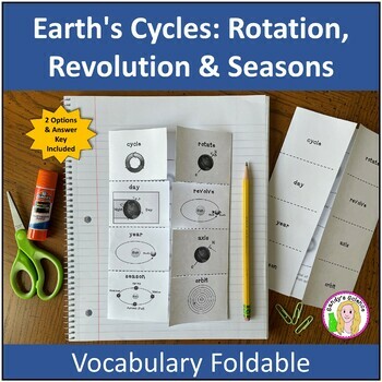Preview of Earth's Cycles: Rotation, Revolution & Seasons Vocabulary Foldable