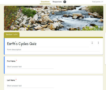 Preview of Earth's Cycles Self Grading Google Forms Quiz with ANSWERS INCLUDED