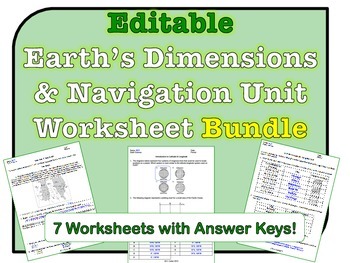 Preview of Earth's Dimensions & Navigation Worksheets *EDITABLE BUNDLE*