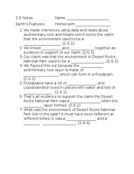 Earth's Features 2.6 Notes Fill in the Blank by Katelyn Ravia Reeves