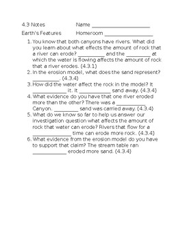 Preview of Earth's Features 4.3 Fill in the Blank Notes