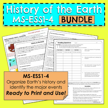 Preview of Earths Geologic Time Scale BUNDLE - Article, INB, Questions & Activity MS-ESS1-4