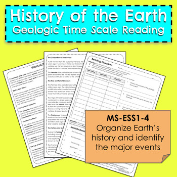 Preview of Earth's Geologic Time Scale: Reading & Questions | MS-ESS1-4