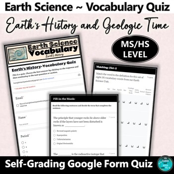 Preview of Earth's History and Geologic Time Earth Science Google Form Vocabulary Quiz