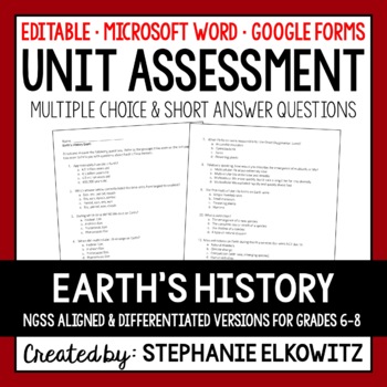 Preview of Earth's History Unit Exam | Editable | Printable | Google Forms