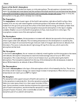 the earth's atmosphere reading assignment