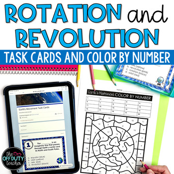 Preview of Earth's Movement - Rotation Revolution Task Cards & Color by Number Google Forms