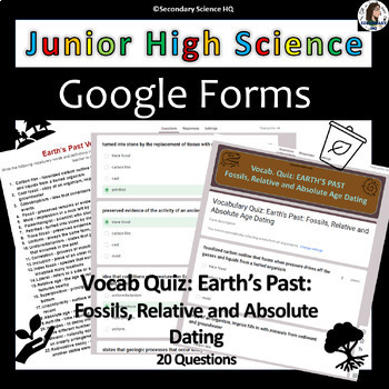 Preview of Earth's Past | Fossils and Dating Rocks | Vocab Quiz | JH Science | Google Forms