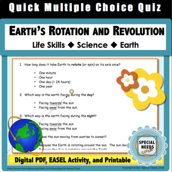 Preview of Earth's Rotation and Revolution Quiz - Earth Science - Elementary Grade Levels