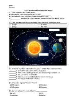 Preview of Earth's Rotation and Revolution - Worksheet | Easel Activity & Printable PDF