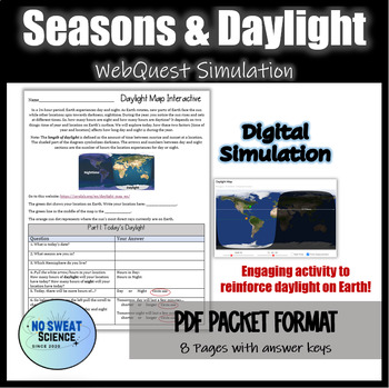 Preview of Earth's Seasons and Daylight hours WebQuest Science Activity Worksheet