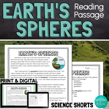 Preview of Earth's Spheres Reading Comprehension Passage PRINT and DIGITAL
