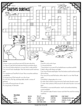 Earth #39 s Surface Crossword by Bow Tie Guy and Wife TPT