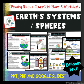 Preview of Earth’s Systems – Earth’s Spheres Reading and Worksheets PPT (Editable), Digital