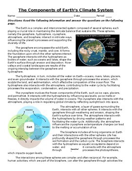 Preview of Earth's Systems: The Atmosphere, Hydrosphere, Biosphere, Geosphere, & Cryosphere
