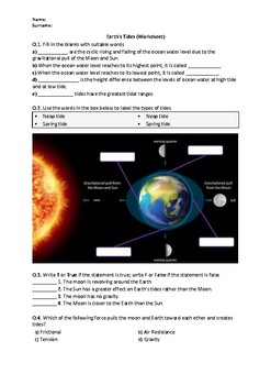 Preview of Earth's Tides - Worksheet | Easel Activity & Printable PDF