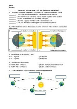 Preview of Earth’s Tilt, Motions of the Earth, and the Seasons - Worksheet (Printable)
