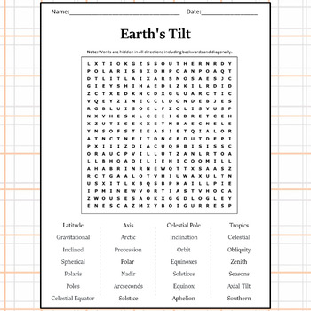 Earth's Tilt Word Search Puzzle Worksheet Activity by Word Search Corner