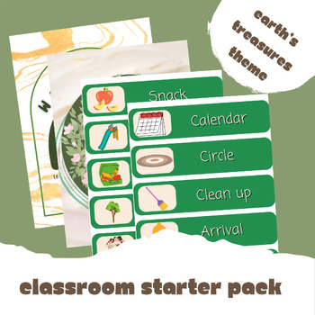 Preview of Earth's Treasures Classroom Pack: Schedule Cards, Labels, Alphabet Posters