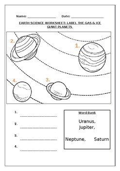 Preview of Earth science worksheets: Label the Gas & Ice Giant Planets