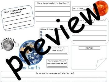 Preview of Earth, sun, moon, solar system - what are they? - Science, Geography worksheet